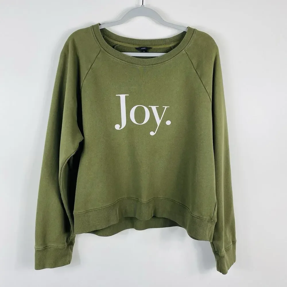 J. Crew Sweatshirt Women's Large Olive Green Joy Original Cotton Terry AU339